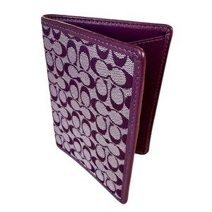 Coach Signature Fabric & Leather Passport Holder Purple with Card Slots EUC